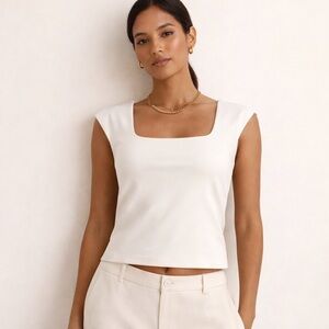 ALLSAINTS Tamie Tank Minimalist Y2K Sculpted Cap Sleeve Fully Lined Cream Top 10